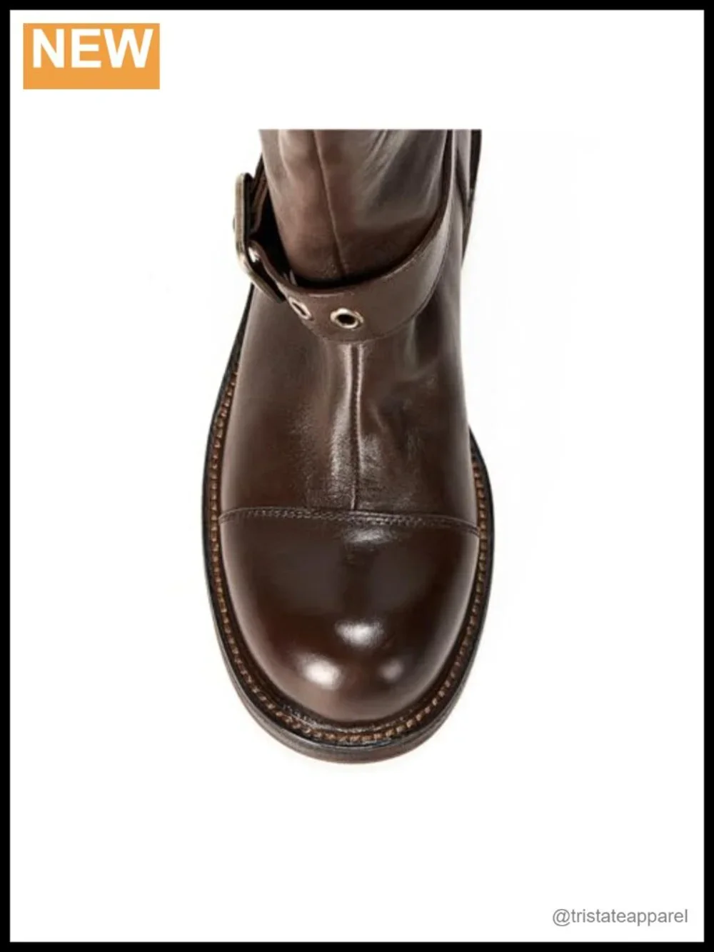 Western Ankle Boots Round Toe Flat Heel Slip-On with Silver Buckle